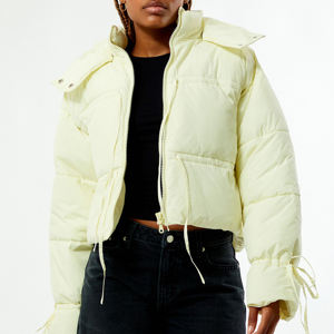 Lightweight Down White Duck Down Streetwear <b>Women's</b> Bubble Hooded Winter Warm Down <b>Padding</b> Button Puffer Jacket For Ladies - Product Image 5