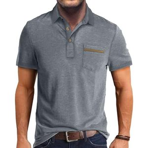 Camisas Casuales para Hombre, Clásicas con Botones, Manga Corta, Color Sólido, Estilo Golf, Tejido de Poliéster y Elastano de Secado Rápido, Gris Azul - Product Image 1
