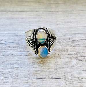 Anillo de forma redondeada turquesa y plateada, piedra preciosa blanca Natural, regalo de aniversario tratado térmicamente para mujeres y niñas - Product Image 3