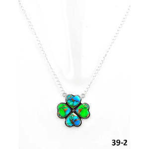 Collier artisanal du Sud-Ouest avec dahlia paon et turquoise, incrustation sertie en argent sterling - Product Image 2