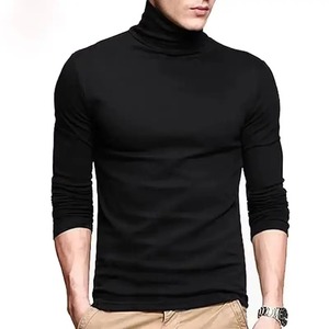 2025 nouveaux hommes mode T-shirt t-shirts hauts minces mâle Stretch T-shirt col roulé à manches longues t-shirts col haut hommes coton t-shirts - Product Image 6