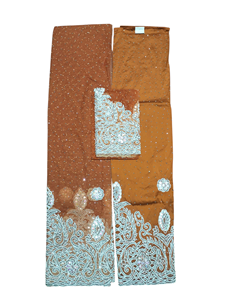 Rust <b>Brown</b> Beaded George Fabric with Silver Embroidery Luxury Nigerian Wedding Party Wear Lace Material - Product Image 2