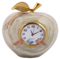Jam Dinding 2027 Bentuk Apel dari Onyx Putih, Ramah Lingkungan, dengan Batang Berlapis Emas, Dekorasi Rumah, Jam Quartz, Tema Buah, Patung