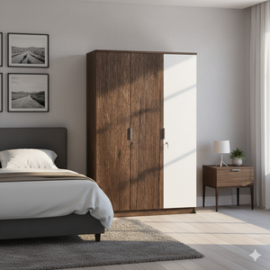 Armoire moderne à trois portes en brun sanremo et blanc, fabriquée en panneaux de particules durables de haute qualité et avec une élégante lamination papier. - Product Image 3