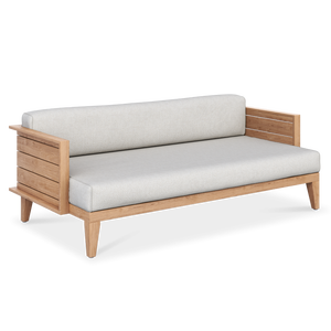 Banquette-lit moderne en bois de teck massif Yanesa pour intérieur ou extérieur avec coussins moelleux recouverts de tissu - Product Image 2