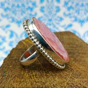 Anillo hecho a mano de piedra de cabujón de forma ovalada Natural, joyería de plata de ley 925, anillos finos de piedras preciosas de Rodocrosita semipreciosas - Product Image 4