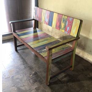 Banc d'entrée en bois dur récupéré industriel, banc d'extérieur coloré en bois vieilli, 2 places, moderne, fait à la main, bancs durables - Product Image 4