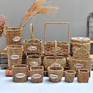 High Quality Natural Flower Plants Pots Straw Woven <b>Wicker</b> Seagrass Rattan <b>Laundry</b> Storage Belly <b>Baskets</b> - Product Image 4