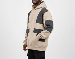 Sweat à capuche en molleton de coton surdimensionné à épaules tombantes, manches longues, personnalisé pour hommes - Product Image 3