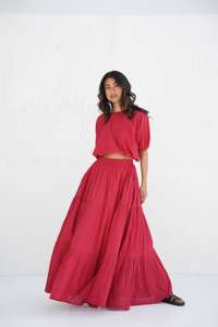 Beautiful Cotton Long Boho Tier <b>Skirt</b> with Pockets <b>and</b> Boat Neck <b>Crop</b> <b>Top</b> Custom Design Long Bohemian Clothing Plus Size - Product Image 2