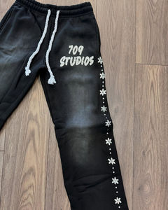 Personalizado de los hombres Flayer Pant Rhinestone Pantalones Sun Faded Baggy Track Jogging Hip Hop Elástico Cintura Camino Bordado - Product Image 3