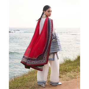 Conjunto de Traje de 3 Piezas para Mujer URGE, Transpirable, 100% Algodón, Bordado, con Dupatta Estampada en Chifón y Pantalones Bordados-BIC-4511 - Product Image 4