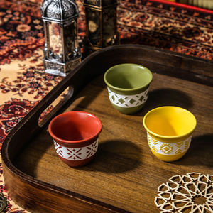 Pots et tasses rustiques arabes, soucoupes à thé en céramique artisanales, collection de poterie de style rustique - Product Image 2