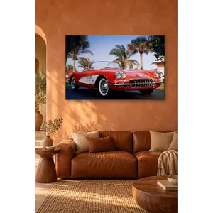 Impression sur toile de la Corvette rouge classique Fida sous les palmiers - Product Image 4