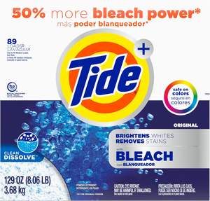 Detergente en polvo Tide con blanqueador, aroma original, 89 lavados, 129 oz, en oferta. - Product Image 1