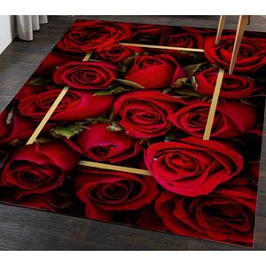 Red Rose Rug: Gold <b>Frame</b>, Floral Accent Rug, Machine Washable,With Pile Soft Rug - Product Image 4