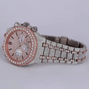 Reloj Deportivo con Diamante Moissanite, Movimiento Automático ETA, Correa de Cuero, Caja de Oro Rosa, Acero Inoxidable - Product Image 1