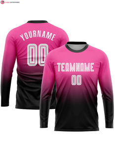 Sublimación personalizada de manga larga uniforme de fútbol Jersey Rosa Blanco-Azul marino se desvanecen conjunto de moda 100% material de poliéster - Product Image 6