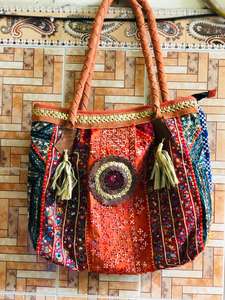 Bolso Banjara indio hecho a mano para mujer, bolso de mano bordado Vintage de lujo personalizado, hombro de tela de algodón de moda Bohemia geométrica - Product Image 6