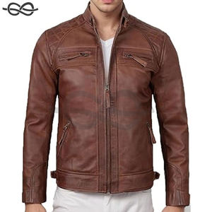 Customizable Men's Genuine Lambskin Leather Biker <b>Jacket</b> Vintage Motorcycle Outerwear with Stand Collar - Product Image 1