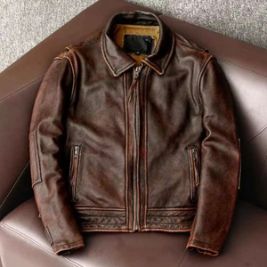 Veste en cuir pour homme en matériau pur personnalisée OEM, col montant, vêtements d'automne et d'hiver, adaptée aux manteaux en cuir véritable pour homme - Product Image 2