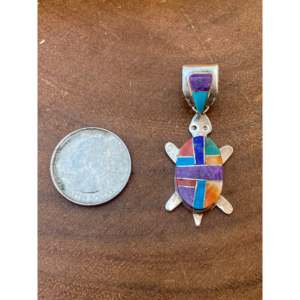 Merle House Turtle Pendant Multi-Stone & Sterling Silver Inlay Featuring Animal Shape & Pattern - Product Image 3