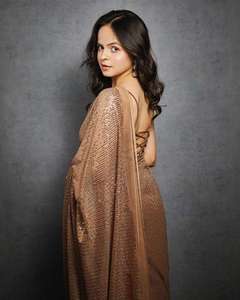 Sari de fête et de mariage en tissu Georgette épais à imprimé abstrait moderne, style dernière tendance, prêt à être expédié depuis l'usine, gaufré - Product Image 6