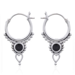 Pendientes de aro de plata 925 con piedra negra antigua colgante, joyería fina de plata única para venta al por mayor - Product Image 1