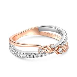 Jeulia Rose Gold Two-Tone <b>Cross</b> Flower <b>Ring</b>-Sterling <b>Silver</b> Statement Jewelry - Product Image 2