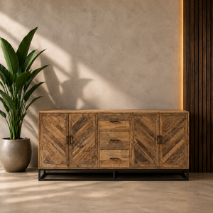 Certified Solid Mango Wood Modern Herringbone <b>Sideboard</b> Cabinet Metal Frame Shaker Doors for Living Room Hotel <b>Storage</b> Furniture - Product Image 1
