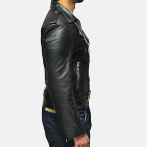 Veste de moto unisexe en cuir véritable avec col montant et logo frontal - Couleurs et motifs personnalisables pour l'hiver - Product Image 4