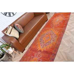 พรมวินเทจ, พรมแบบยาวขนาด 3x10.6 ฟุต, พรมลายดอกไม้สีส้ม - Product Image 3