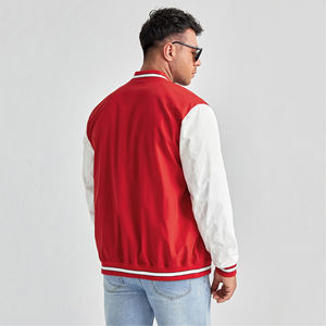 เสื้อแจ็คเก็ตเบสบอลผู้ชายแบบมีแขนหนัง ปักโลโก้ตามสั่ง - Product Image 3