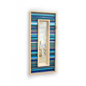 Espejo de madera recuperada a rayas turquesa verde azulado, mosaico Retro rústico, decoración de pared moderna para baño, sala de estar, Hotel comercial - Product Image 1