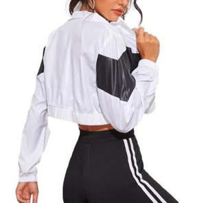 Veste bomber pour femme URBANGAZER, couleur personnalisée, bloc de couleurs, coupe courte, coupe-vent, respirante, séchage rapide, tissu sergé, coque en polyester - Product Image 2