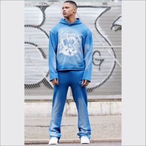 Sun Fade Winter Tracksuits Unisex Custom Logo Heavyweight French Terry Fleece Vintage Wash Screen Printed Plus Size Full Hooded - Product Image 1