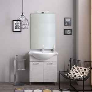 Ensemble de meuble-lavabo autoportant avec miroir et lampe Ravenna en chêne blanc de 75 cm à effet bois - Product Image 2