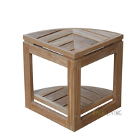 Banc d'angle minimaliste moderne en teck écologique avec étagère, table basse pour salon et mobilier de barbier