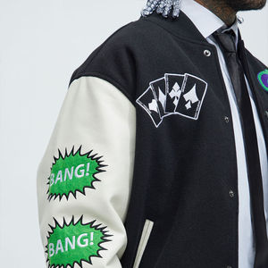Chaqueta universitaria de estilo callejero para hombre con bordado de chenilla Patrón de letras de béisbol Cuello levantado Servicio OEM - Product Image 3