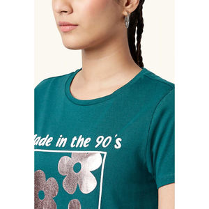 Camiseta de media manga de gran tamaño con cuello redondo dividido gráfico personalizado con estampado de pantalla gráfico de tela 100% Camiseta de algodón para mujer - Product Image 4