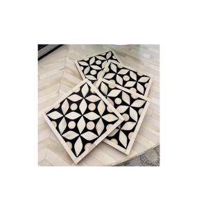 Posavasos con incrustaciones de hueso con patrón geométrico, Juego de 4 posavasos hechos a mano para bebidas con posavasos para mesa de centro - Product Image 1