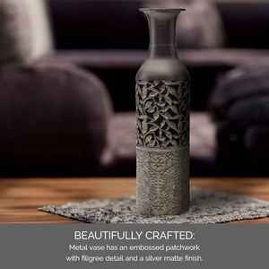 แจกันดอกไม้สูง18นิ้วแจกันดอกไม้โลหะสีบรอนซ์และเงินสลักลายนูนสำหรับตกแต่งช่วงกลางศตวรรษ - Product Image 4