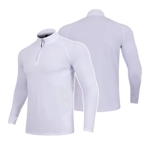 Wholesale Men Lightweight Polyester Sports Quick Dry Solid Color Plain Long Sleeve Knitted 1/4 quarter <b>zip</b> pullover <b>shirt</b> - Product Image 4