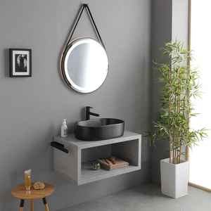 Meuble de salle de bain mural KOS 80CM avec lavabo intégré en noir mat, élégant et idéal pour les petits espaces - Product Image 1