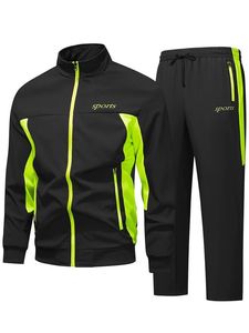 Men Unisex Tracksuit <b>Set</b> Full Zip Jacket Jogger Pants Contrast Stripe Sportswear Custom Logo Winter Wear - Product Image 1