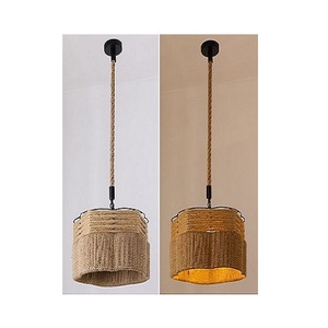 Lámparas Colgantes de Mimbre de Bambú Natural Tejidas a Mano con Marco de Hierro, Bombilla LED E27, Tamaño y Color Personalizables - Product Image 1