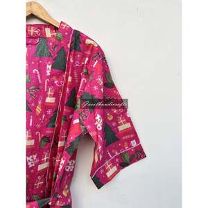 Robe Kimono en Coton Tissé à Imprimé Floral pour Nuit d'Été Indienne, Fourniture ODM, Peignoir Familial et de Demoiselle d'honneur pour la Maison et le Bain - Product Image 3