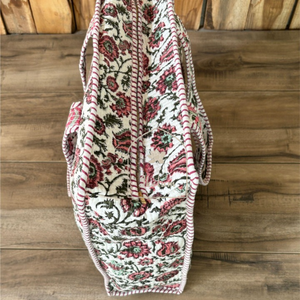 Hand Block Print Quilted Cotton Tote <b>Bag</b>: Indian Handmade Shopper French Country Style Large Capacity Multifunctional Cotton - Product Image 3