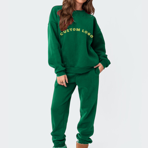 Jersey de algodón Sudadera con capucha de gran tamaño y pantalones de chándal Conjunto Crop Top Sudaderas con capucha Sudadera transpirable con cuello redondo para mujer - Product Image 3