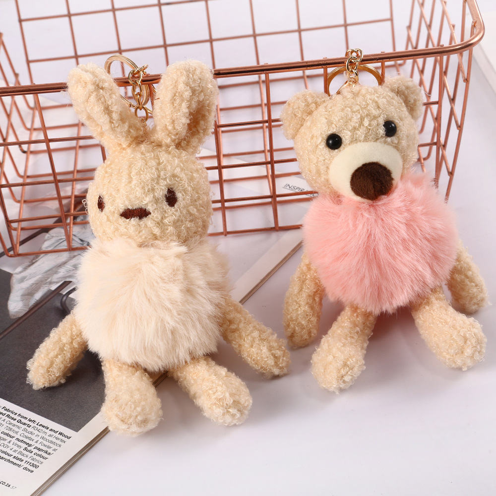 Cute 25CM Teddy Bear Plush Keychain - Faux Fur Pompom Bunny